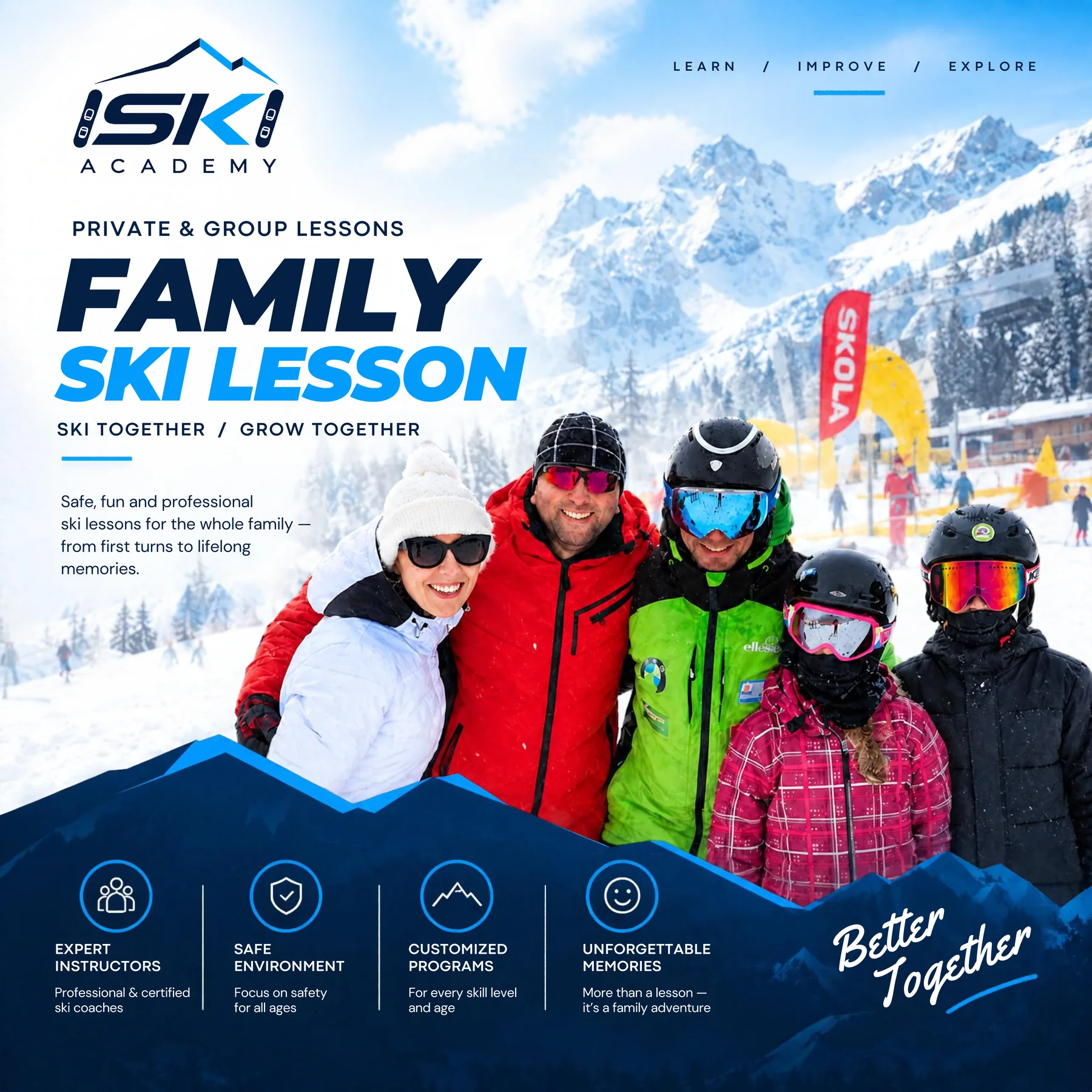 families ski lesson at iSKI Academy